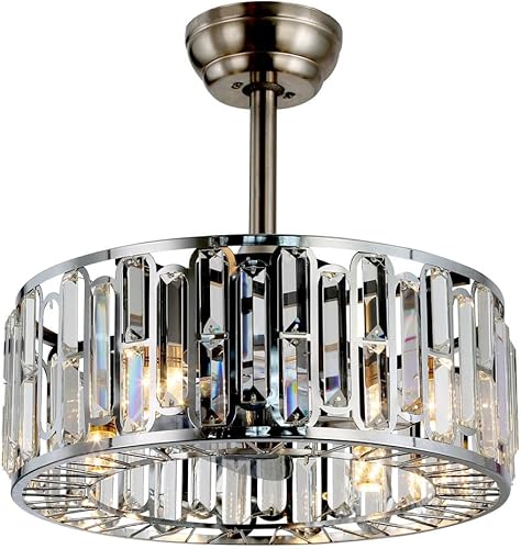 Ventilador de techo cromado de 17.7 pulgadas con control remoto de 3 velocidades, ventilador de techo de cristal con luz E14 para interiores sin