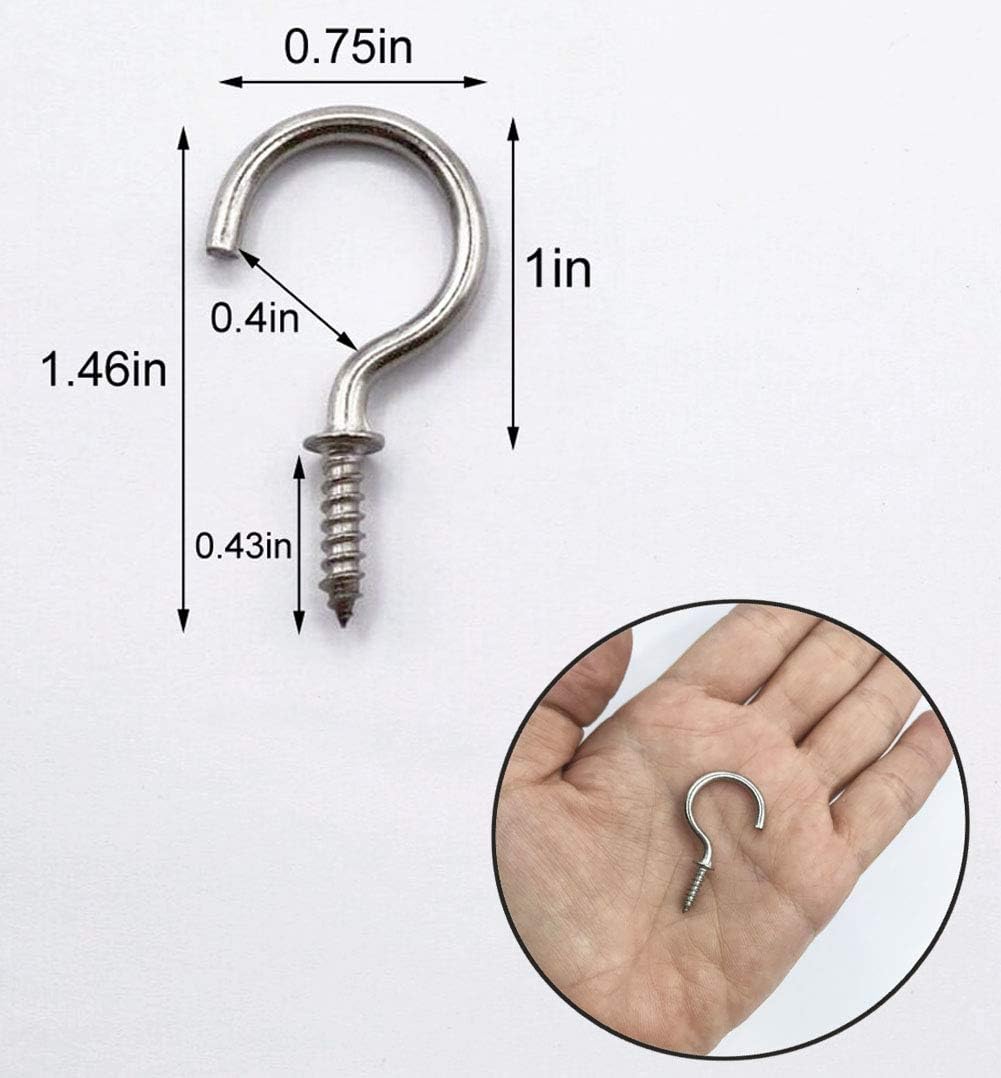 IDEALSV 30 Pcs (304) Stainless Steel Screw Ceiling Hooks 1 Inch Cup Hook Screw-in Light Hooks