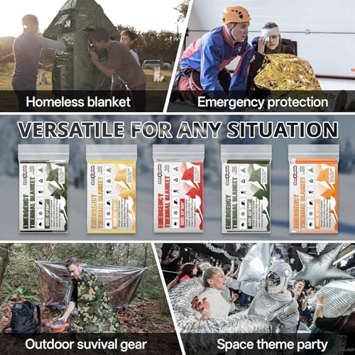 Image of SecuCaptain Survival Emergency Thermal Blankets: Thicken 28um Space Mylar Blanket Kit for Outdoor Cold Winter Camping, Hiking, Car Bug Out Bag, or First Aid - Woodland Camo 4 Pack