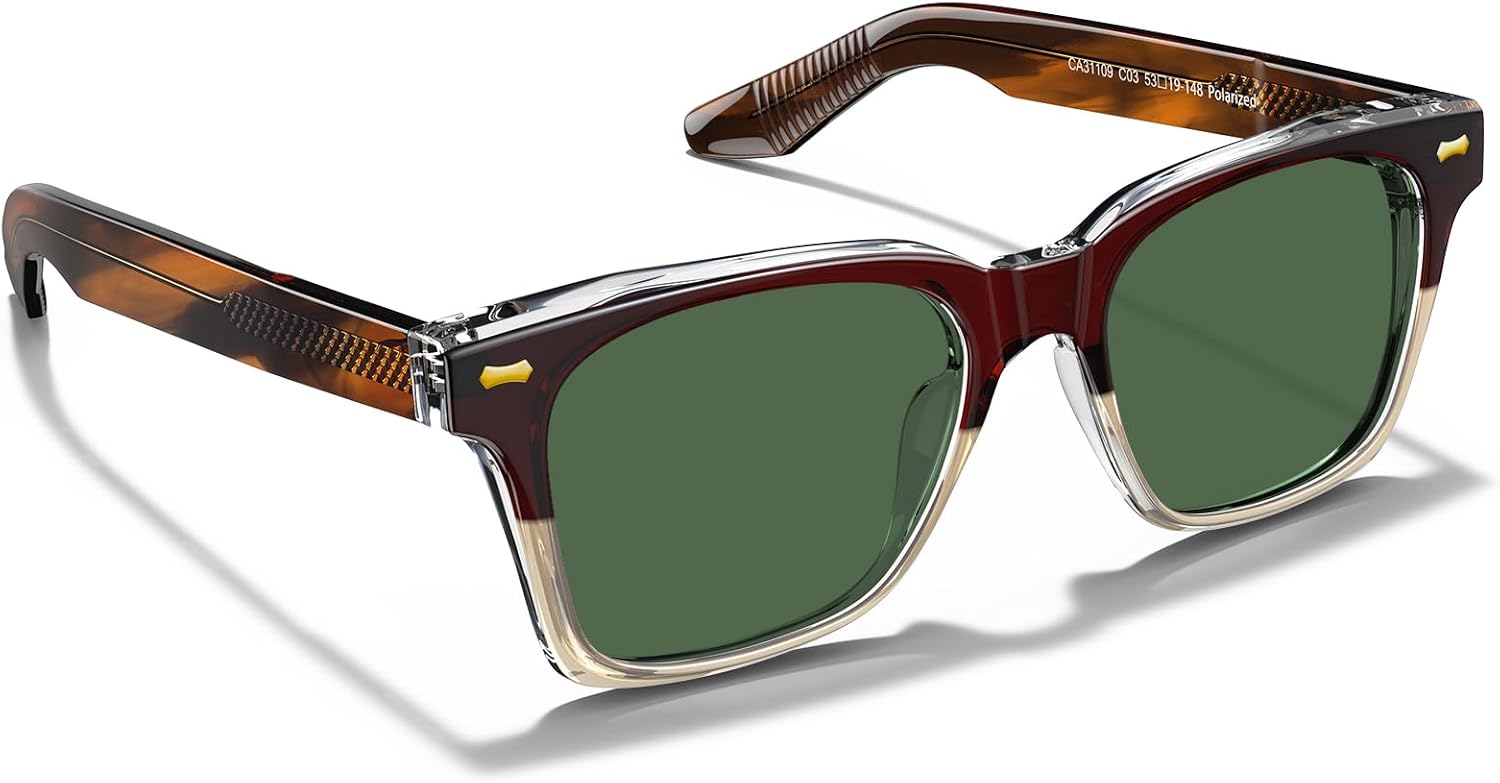 CARFIA Thick Square Polarized Sunglasses Men, Retro 90s Style Vintage UV400 Protection Sun Glass