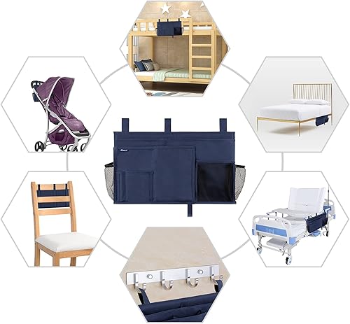 Miniatura 238 de Surblue - Organizador de cama colgante para mesita de noche, bolsa de almacenamiento, bolsillo para literas y camas de hospital, dormitorios Z-Zebra