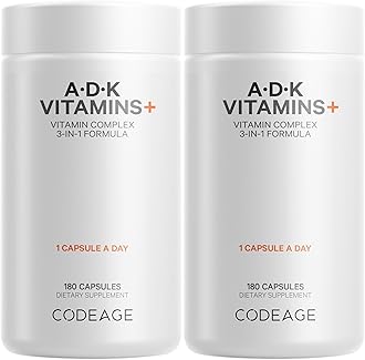 Codeage ADK Vitamins Supplement - Essential Vitamin A, D3 5000 IU, K1 & K2 (MK4 & MK7) - 6-Month Supply - 1 Capsule per Serving, Non-GMO, Gluten-Free - 2-Pack