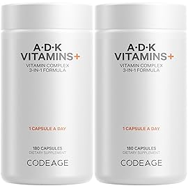 Codeage ADK Vitamins Supplement - Essential Vitamin A, D3 5000 IU, K1 & K2 (MK4 & MK7) - 6-Month Supply - 1 Capsule per Serving, Non-GMO, Gluten-Free - 2-Pack