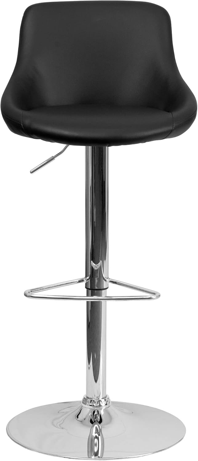 Offex Height Adjustable Swivel Bucket Seat Vinyl Upholstered Barstool with Chrome Base - Black