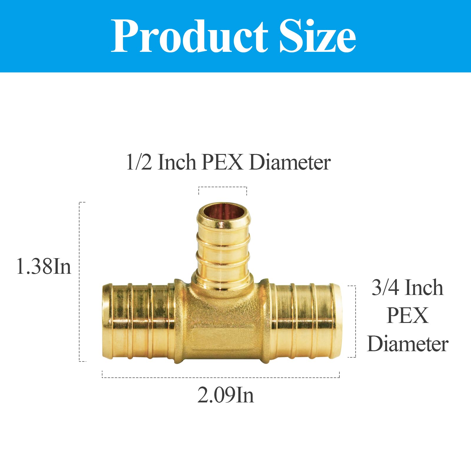 Conecte Su Sistema De Fontanería Con Facilidad: 200 Tees De Latón Sin Plomo Para PEX (3/4 X 3/4 X 1/2) - Reemplazo Directo De Watts LFWP18B-121208PB