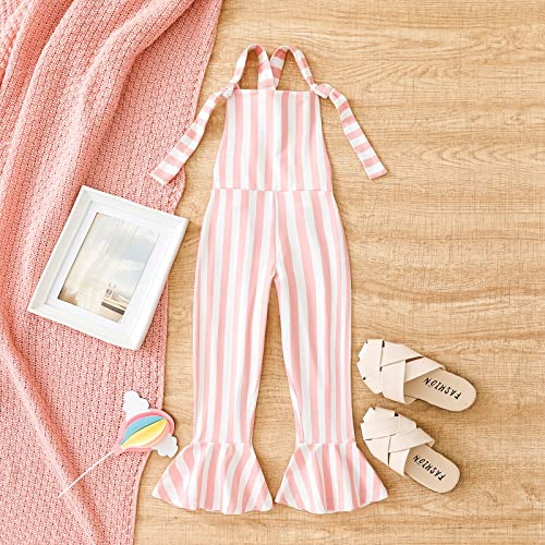 Rosebear Toddler Girl Jumpsuit Romper Sleeveless Strap Flare Pants Pink Stripe Bell Bottom Overalls Cute Little Girl Clothes 4T 5T #TOP7