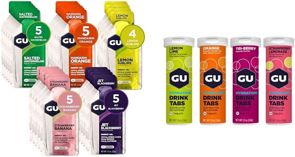 GU Energy 24-Count Original Sports Gel and 4-Count Hydration Electrolyte Drink Tablets Bundle
