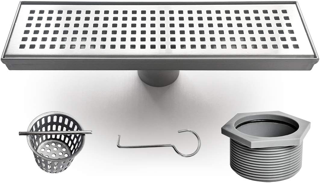 Neodrain 12-Inch Linear Shower Drain with Removable Grate, Professional Brushed 304 Stainless Steel Rectangle Shower Floor Drain Manufacturer, Linear Drain with Hair Strainer
