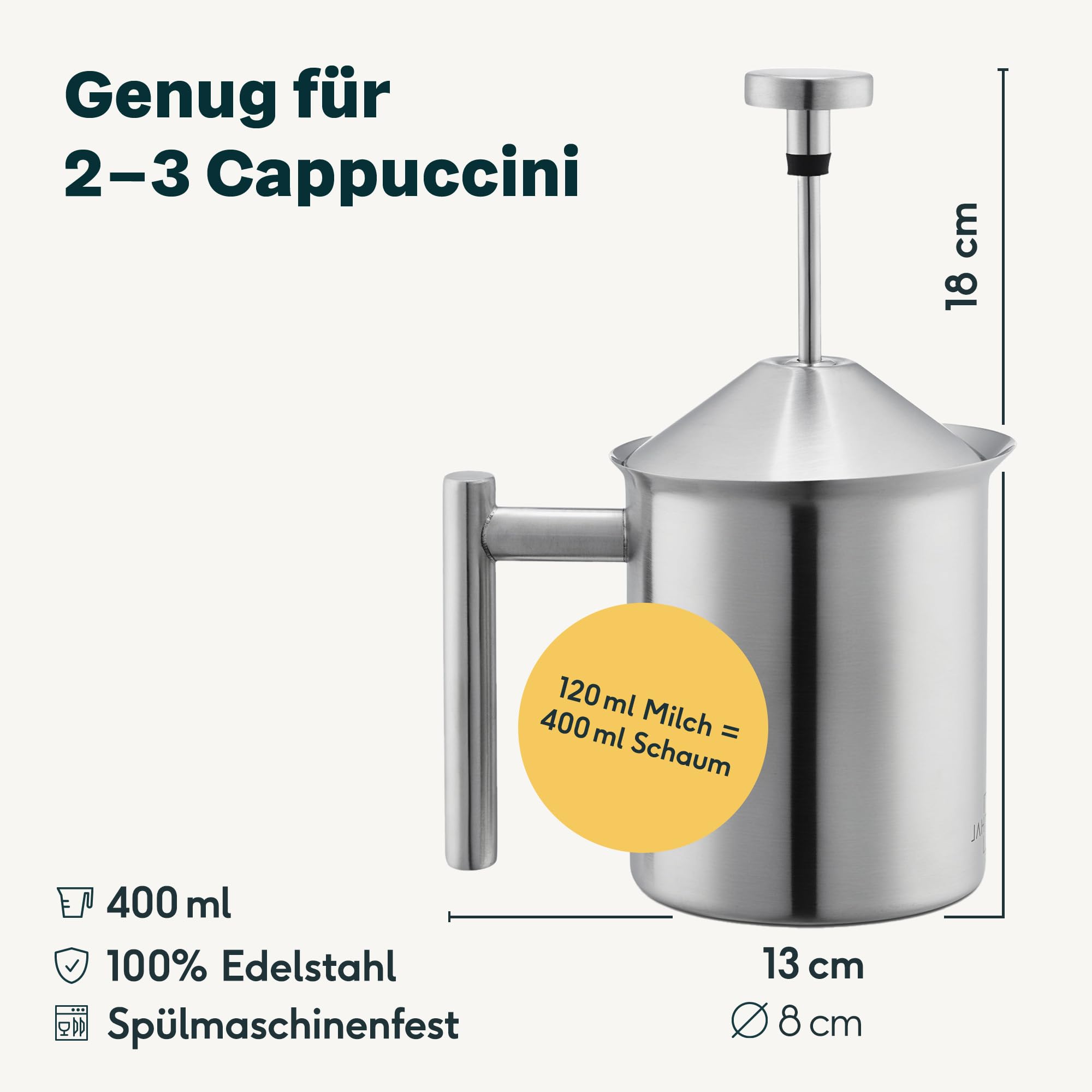 SILBERTHAL Milchaufschäumer Manuell Edelstahl - 400ml - Perfekter Milchschaum dank doppeltem Sieb und speziellem Drückmechanismus