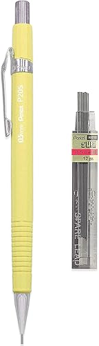 Pentel P205-97G - Lápiz mecánico automático, gama floral pastel, Mimosa (amarillo pastel), individual + 12 cables de repuesto HB de 0.020 in