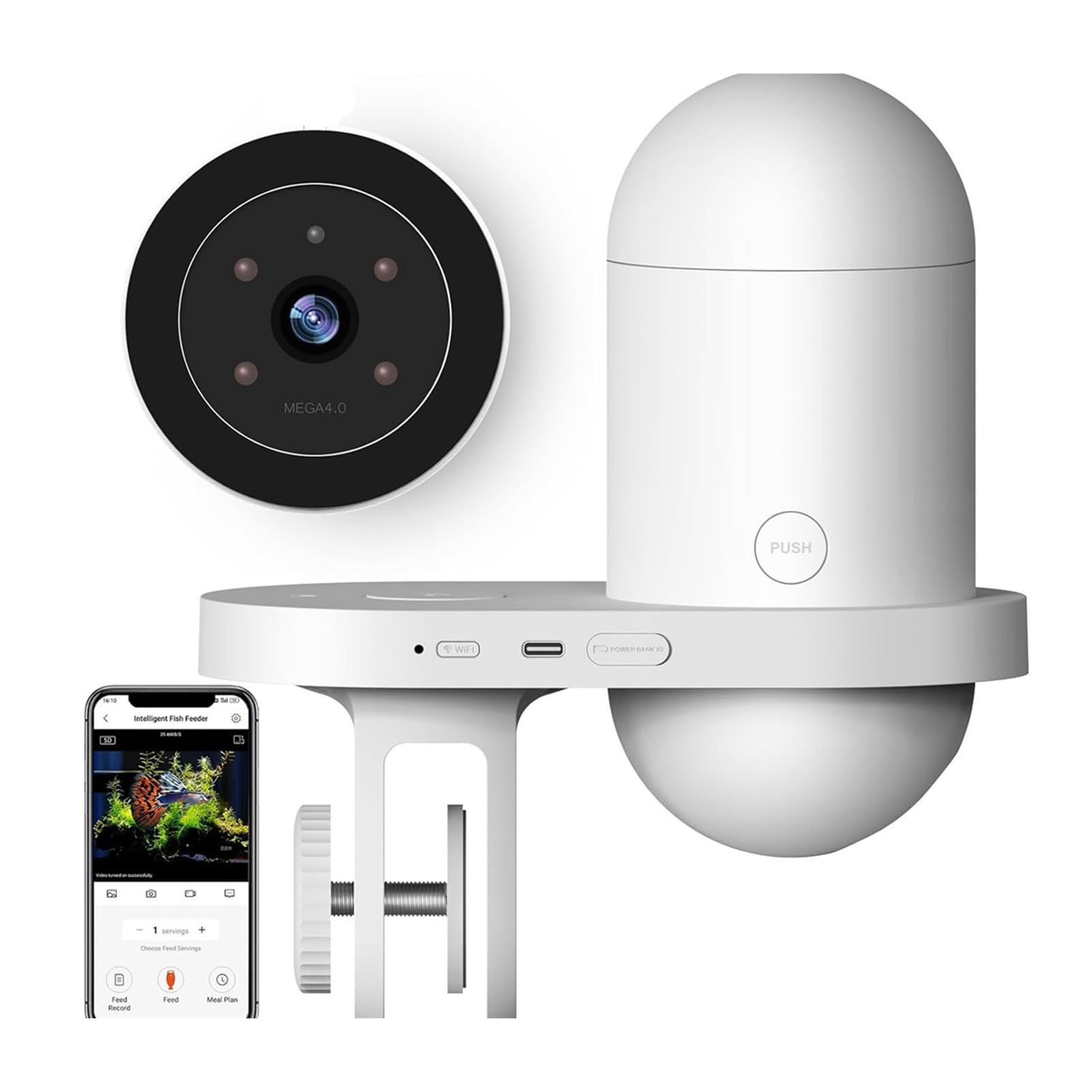 SENECESLI Automatyczny Dozownik Karmy dla Ryb do Akwarium z kamerą HD 2,5K, Automatycznymi Podajnikami o Dużej Pojemności 230 Ml do Małego Zbiornika, Wi-Fi 2,4G 5G Oraz kontrolą Aplikacji