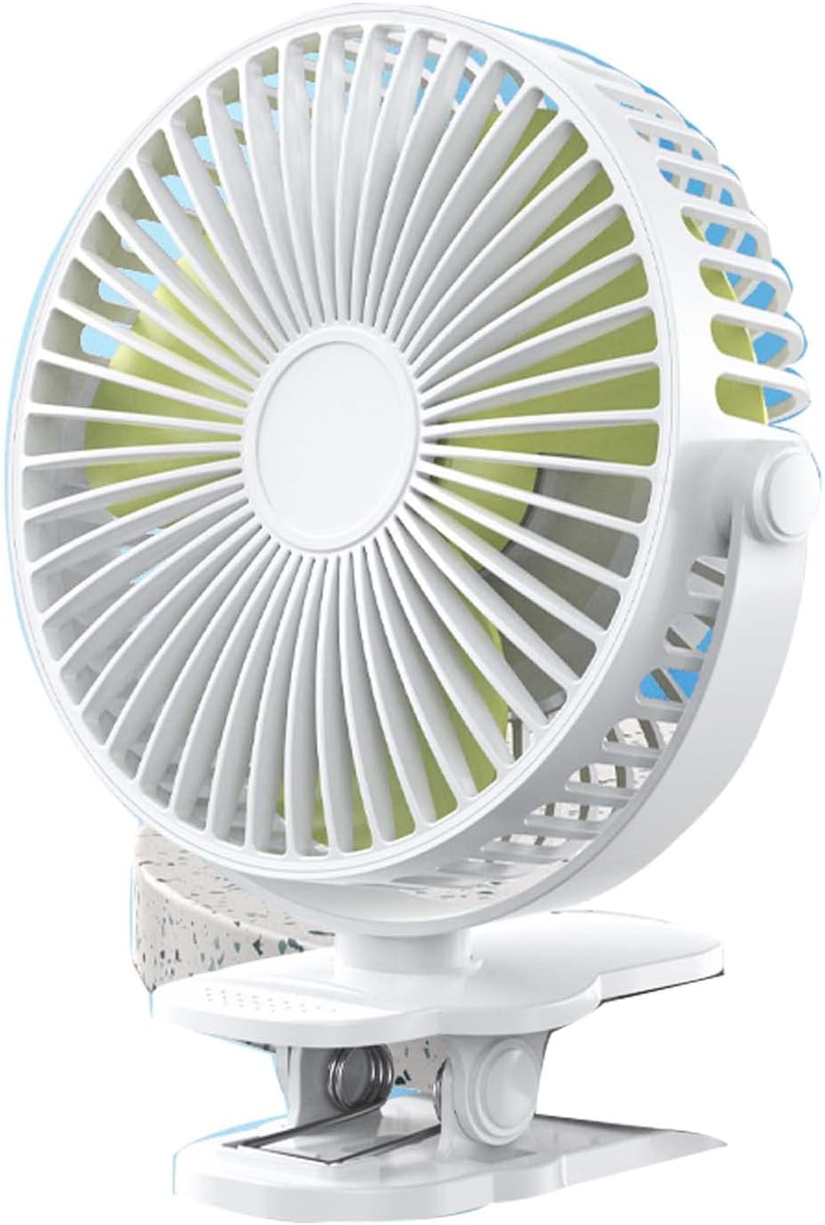 BNE USB Portable Fan, 360 ° Rotation Fan, Clip Vertical Hanging Three Fixed Ways, Silent / 5 Gear, Suitable for Office, Home, Travel, White/Black (Blue)