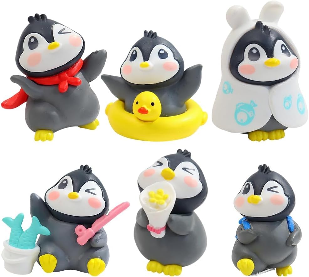 SYOSIPenguin Cake Toppers, 6 Pcs Mini Figures, Cute Toy Set for Birthday Gift, Christmas Cake and Desk Decoration