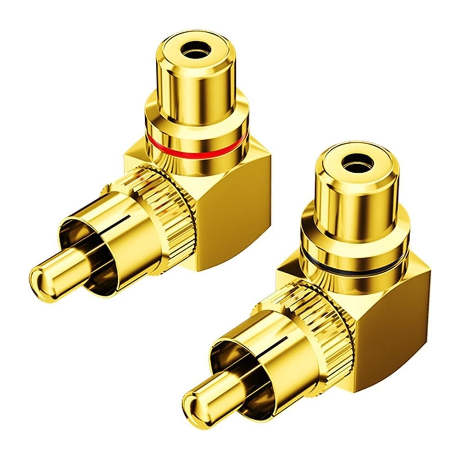Yvxotrxnk 2 szt. pozłacany mosiądz RCA 90 stopni adapter męski na żeński, prawy kąt niskiego profilu do subwoofera, wzmacniacza TV Speaker Audio (1 szt.)