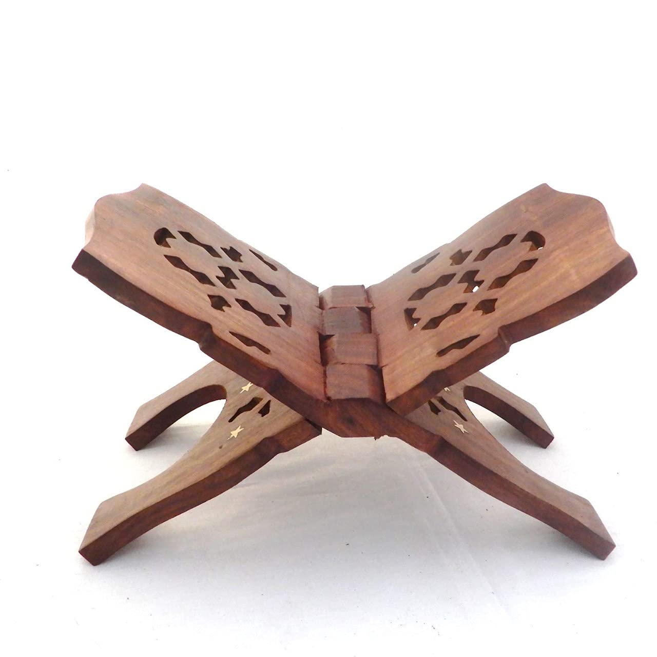 RATNA Beautiful Handmade Folding Wooden Holy Stand/Rahel Book. Wooden Holy Stand Beautiful Kuran Bible Holder Stand., Brown, Medium
