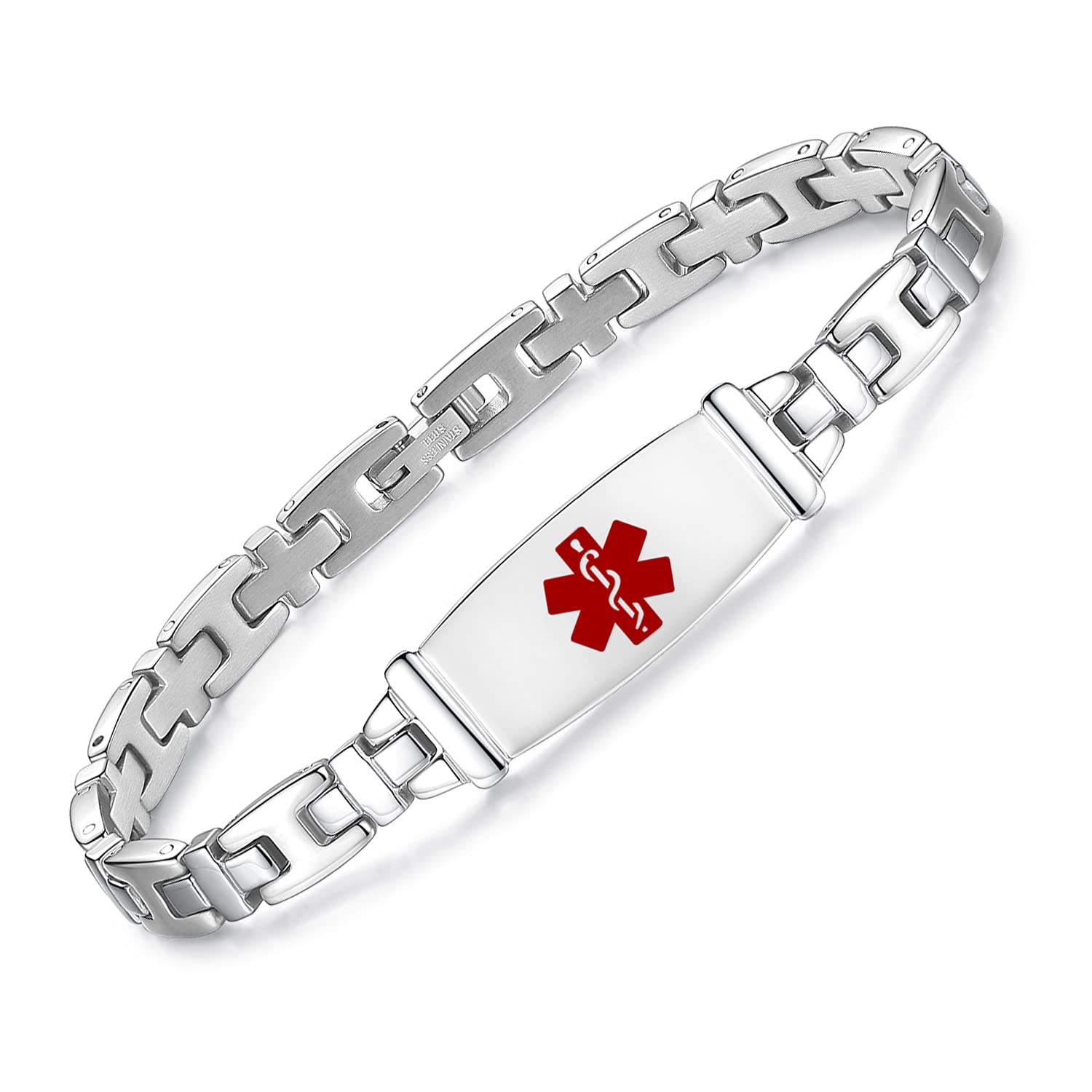 Tarring Fashion Lady Stainless steel Medical Alert id Bracelets with Free Engraving