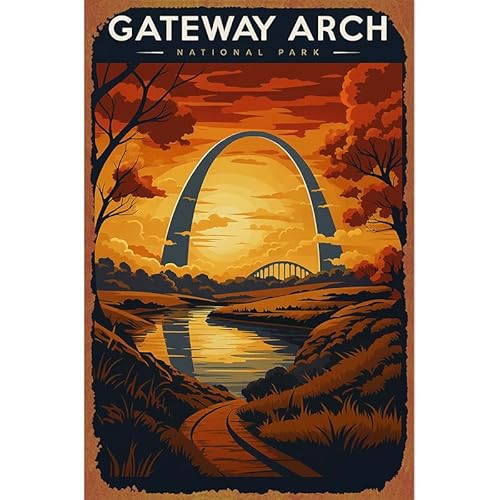 Gateway Arch National Park Metal Sign Fun & Quirky Creative Wall Decor 8 * 12 Inches Poster For Office Living Room Bedroom Cafes & Gifts