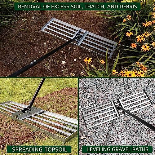 Byhagern Lawn Leveling Rake - Heavy Duty Level Rake - 36-Inch Wide 69 Inch Handle Lawn Leveler, Levelawn Tool for Garden, Golf Couse, Farm, Backyard…