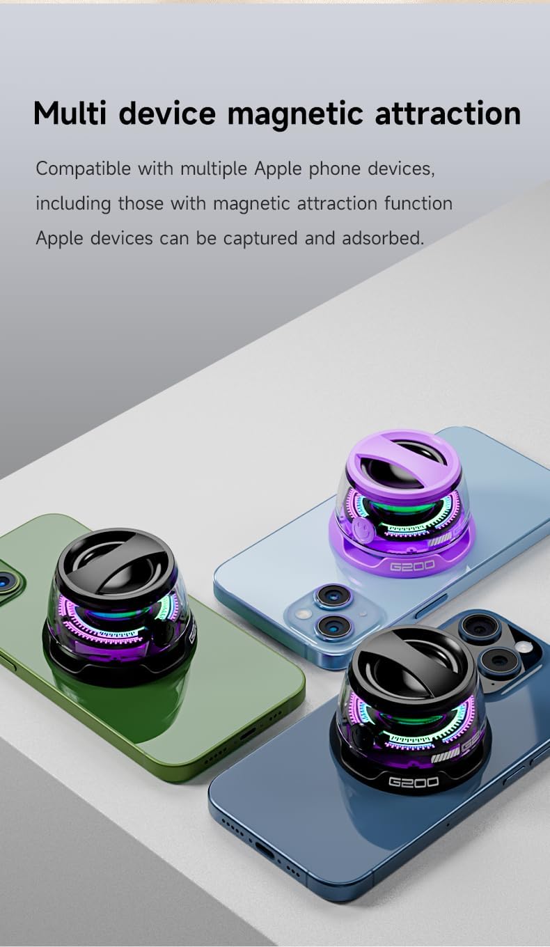 2 Pcs G200 Magnetic Bluetooth Speaker,Multifunctional Portable Mini Speaker with RGB Color Light Show-3D Surround Sound Effect,Birthday (Purple) - Image 3