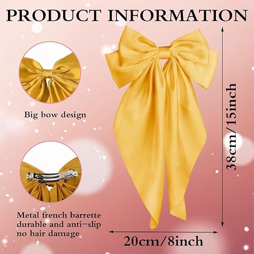 Miniatura 8 de Pufandor - Lazo para el cabello de satén sedoso para mujer, lazos blancos para niñas, pasadores de lazo, cola larga con clips, lazos grandes para el