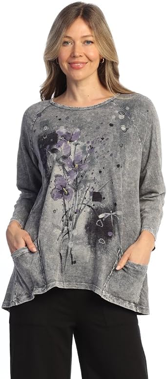 Jess & Jane Womens Coloring Mineral Washed Patch Pocket Cotton Tunic