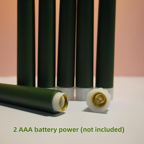 Miniatura 2 de Juego de 12 velas cónicas sin llama verde con temporizador remoto, parpadeantes con pilas, juego de 12