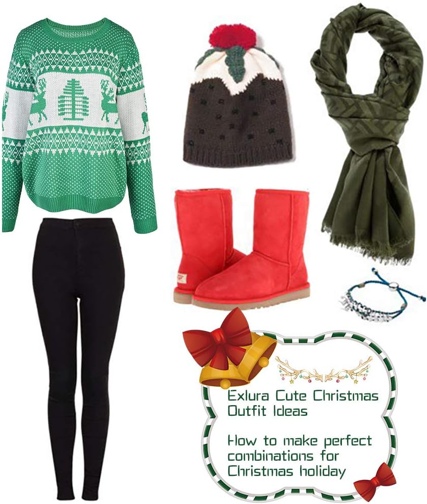 EXLURA Patterns Reindeer Ugly Christmas Crew Neck Long Sleeve Sweater Jumper Pullover Knitted Printed Tops - Image 5