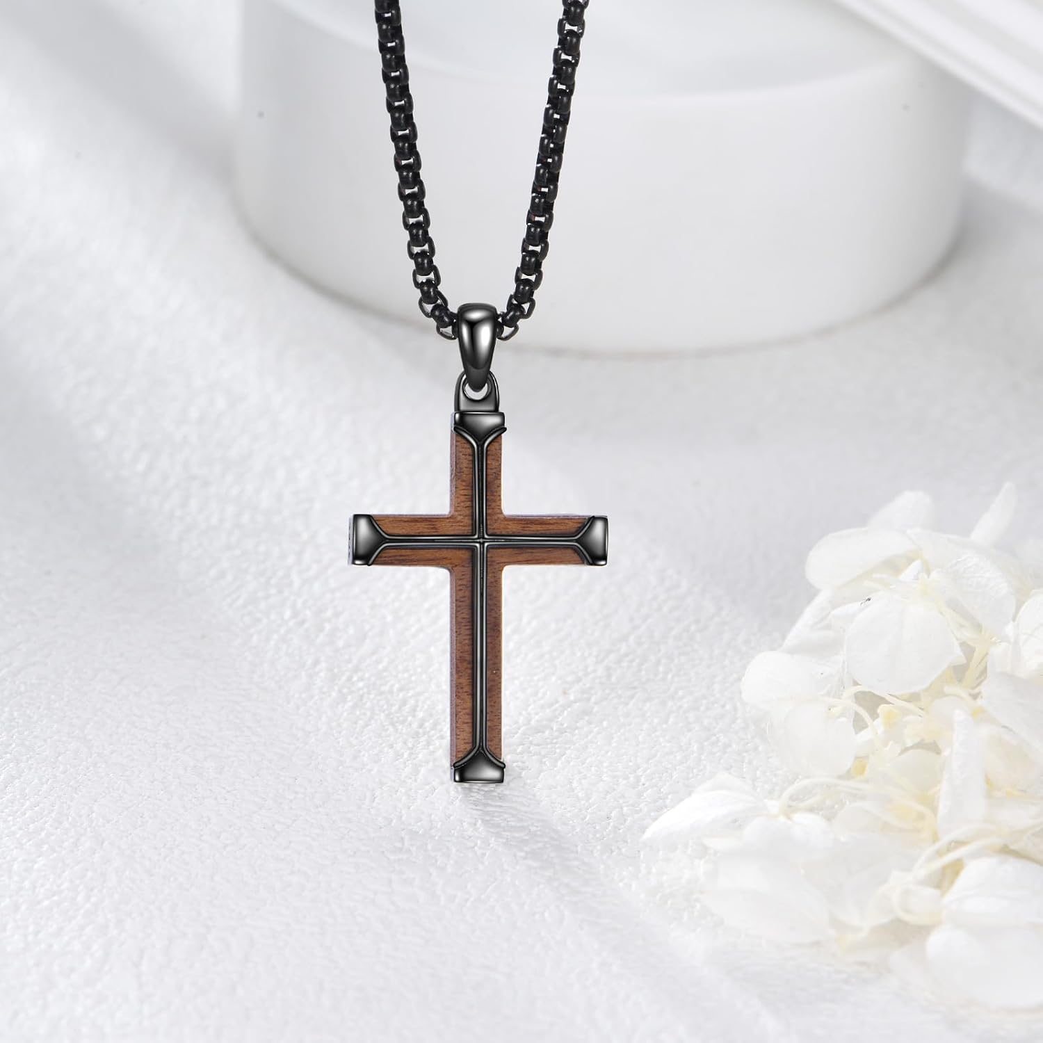 Cross Necklace for Men 925 Sterling Silver Black Cross Wooden/Turquoise Pendant Necklace Religious Christian Jewelry Gifts - Image 6