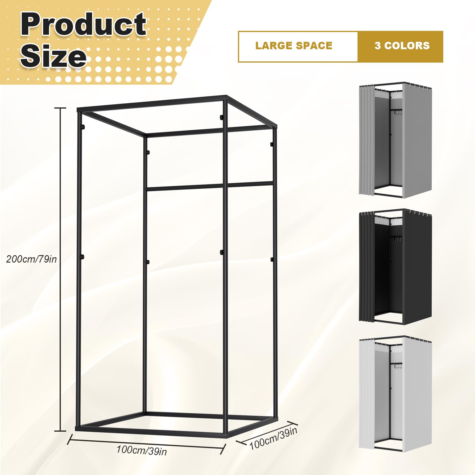 Vestuario Portátil Probador, Cuadrado Vestuario Independiente, Negro | 100x100x200cm, Piso Tienda de Ropa Cortinas de privacidad para oficina Vestidor, Centro comercial