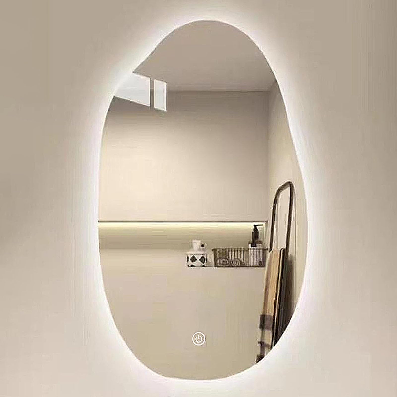 Atwnjkp Irregular Oval LED Bathroom Mirror with 3-Colour Dimmable Backlighting – 60x90cm(23.6x35.4in) | Wall Mount Vanity & Makeup Mirror for Hallway, Living Room