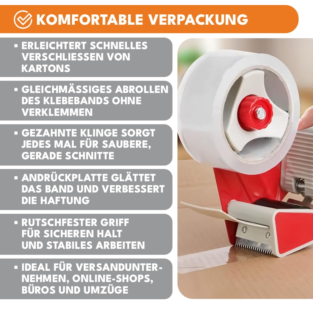 KRUMAD Dozownik taśmy 48-50 mm – wytrzymały dozownik taśmy klejącej z ergonomicznym uchwytem – ręczny dozownik taśmy do pakowania – dozownik taśmy klejącej do przeprowadzki, magazynu i biura