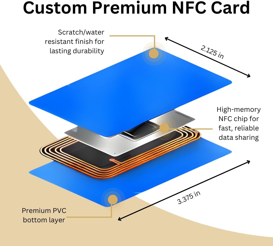 Customizable Digital Business Card with QR Code and Tap to Share NFC Technology - Compatible with iPhone & Android- No App or Subscription Required (Blue)