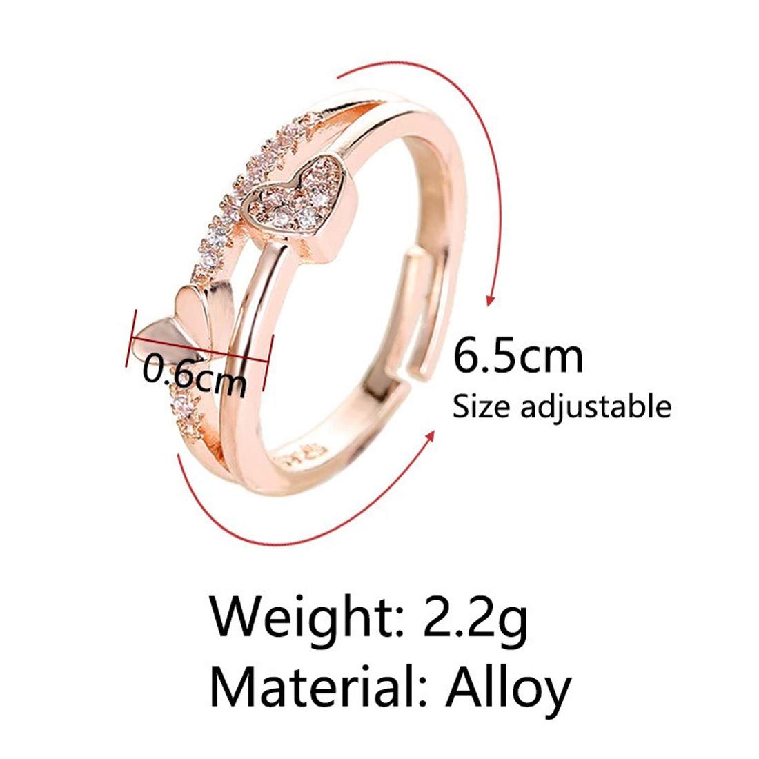 American Diamond Heart Rose Plated Ring