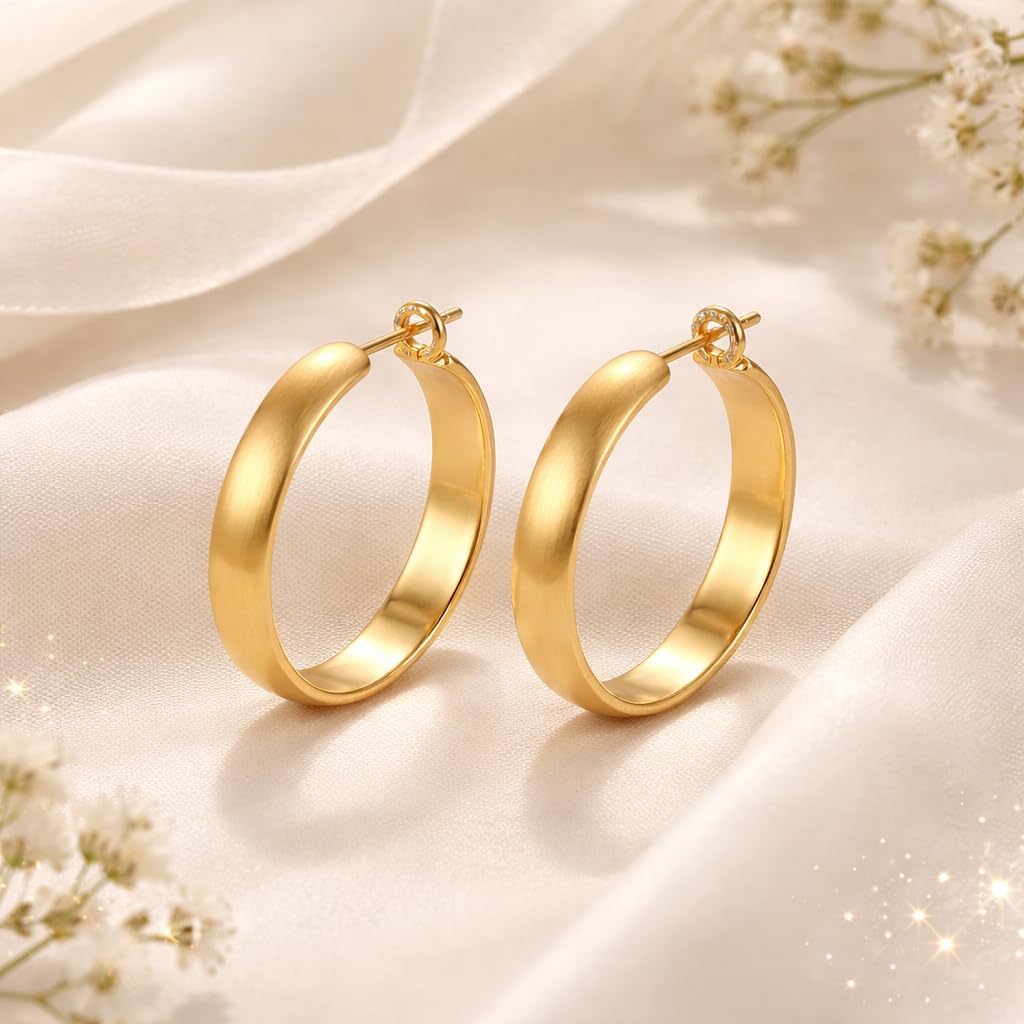 14K Gold Earrings for Women Classic Huggie 14K Gold Hoop Earrings 38mm