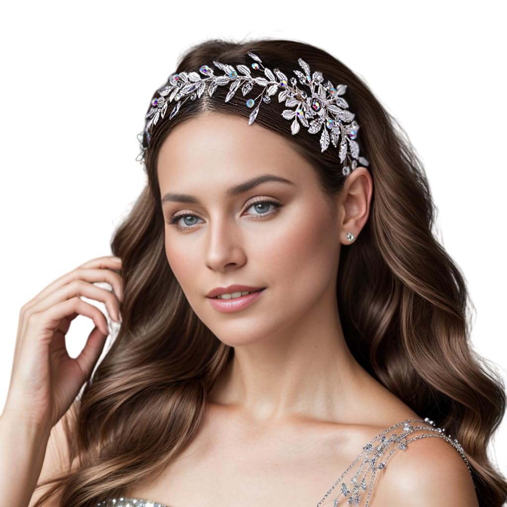 Bridal Hair Combs Wedding Headbands Crystal Head Pieces Rhinestones Hair Accessories for Brides Bridesmaid Womens (Silver)