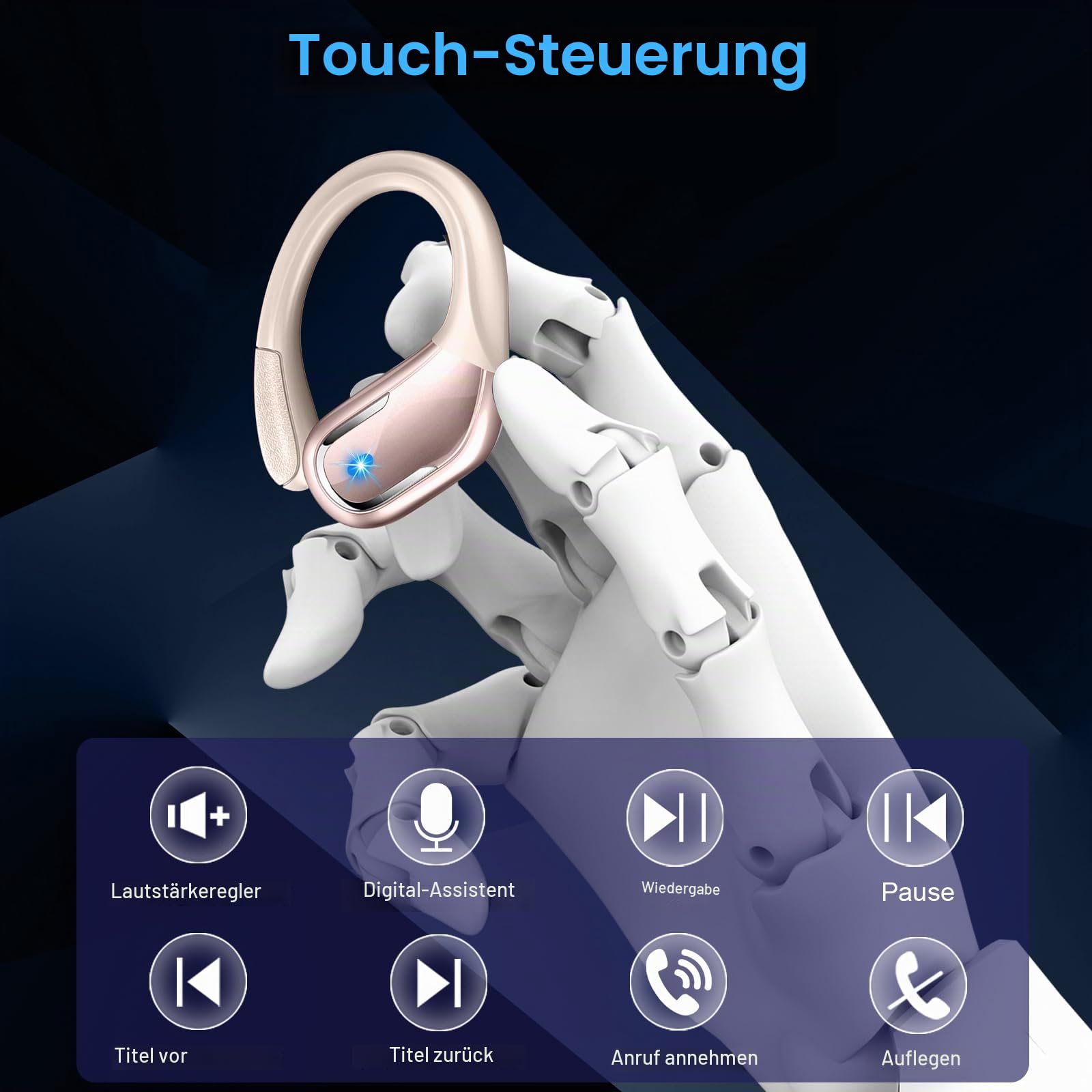 Bluetooth 5.4 Kopfhörer Sport, 75Std 2026 Kopfhörer Kabellos Bluetooth, HiFi Stereo Bass, IP-X8 Wasserdicht Headphones, ENC Noise Cancelling Earbuds, USB-C in-ear Ohrhörer Joggen Gym für Android iOS