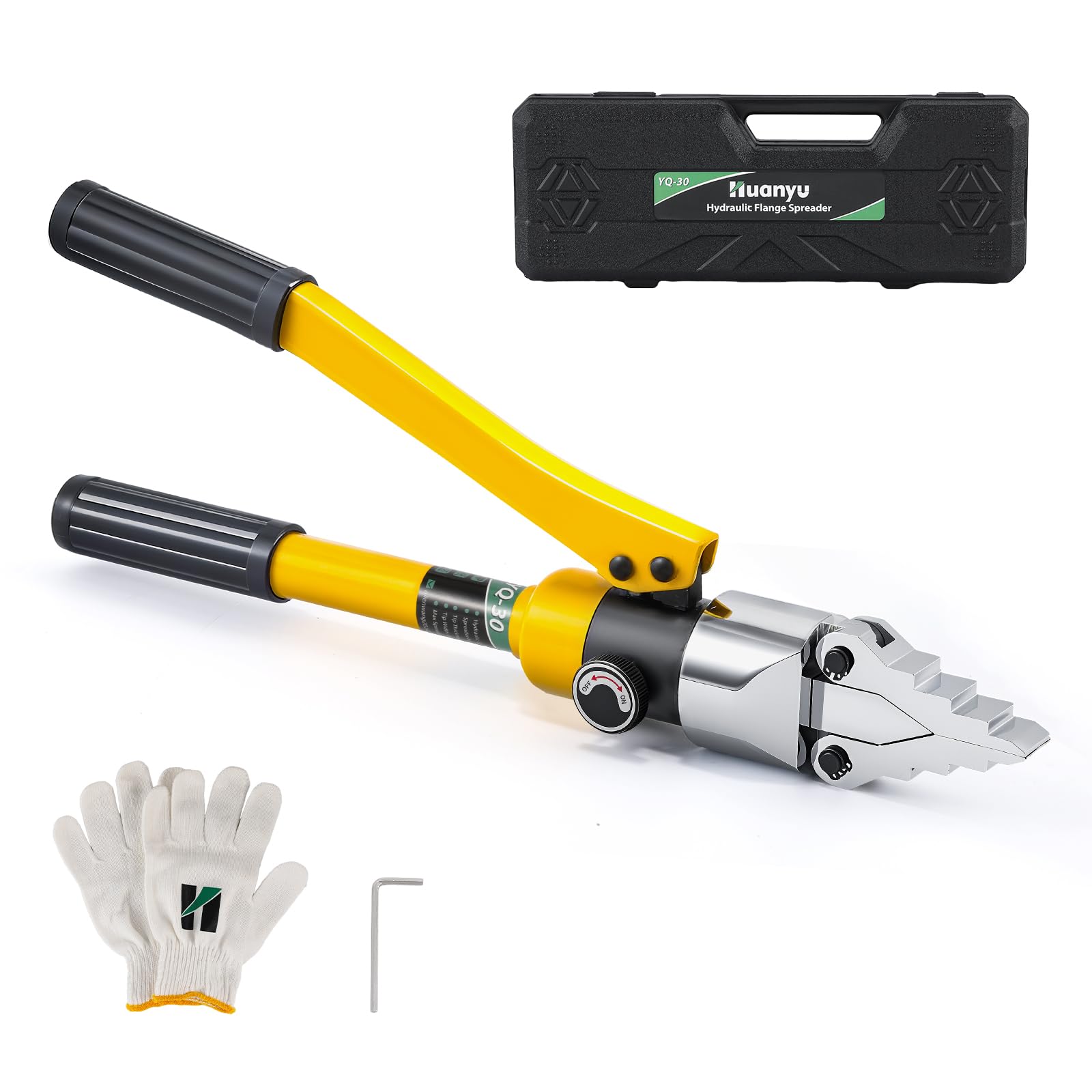 Huanyu Integral Hydraulic Flange Spreader 8T Portable Hydraulic Flange Separator Manual Flange Splitter Alloy Steel Pliers Max Spread 1-3/16" Fast Oil Return for Pipeline Maintenance Yellow YQ-30
