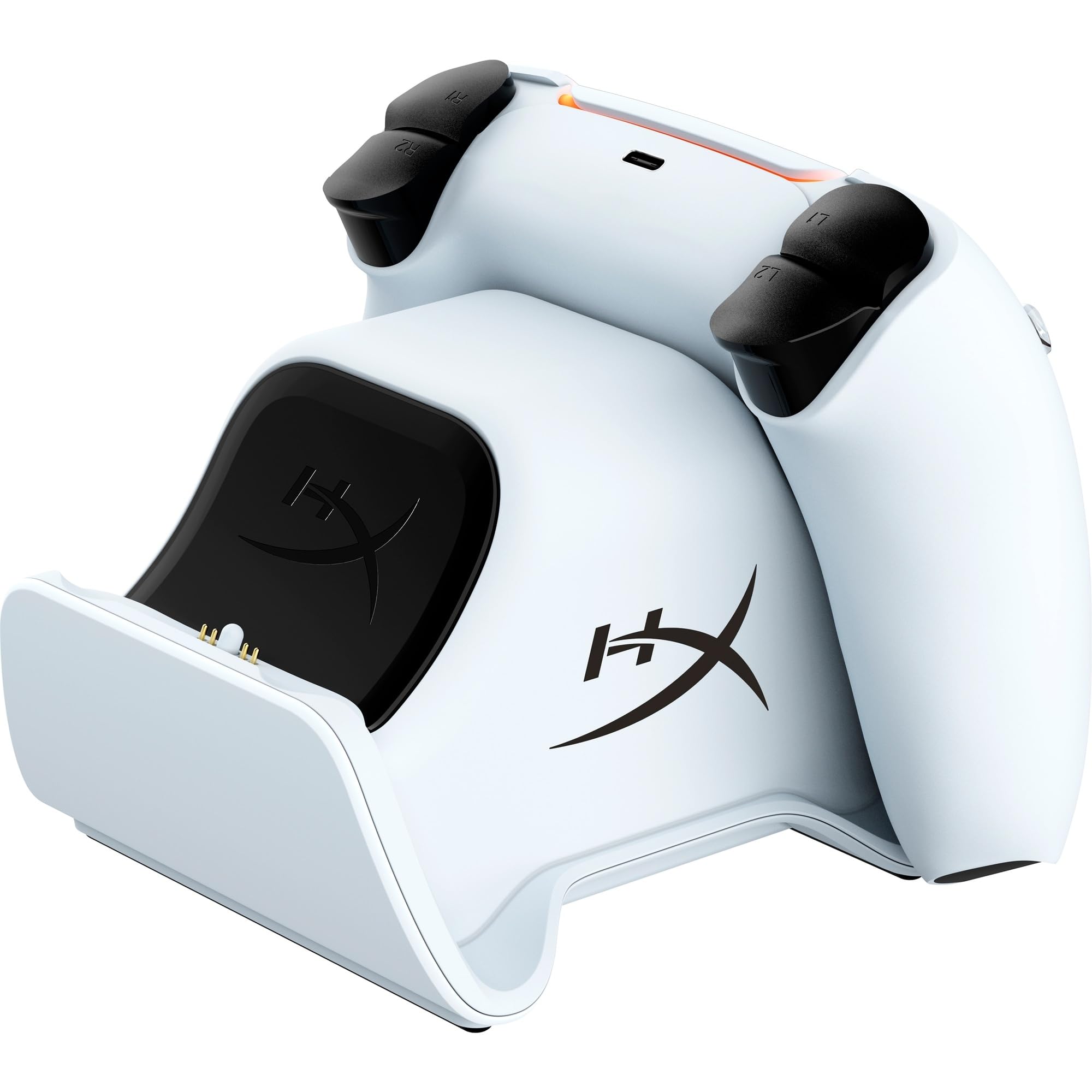HyperX ChargePlay Duo, Stazione di ricarica simultanea per 2 controller Playstation 5 DualSense senza filo, Base appesantita e stabile, Spina alimentazione inglese (UK), Playstation 5, Bianco