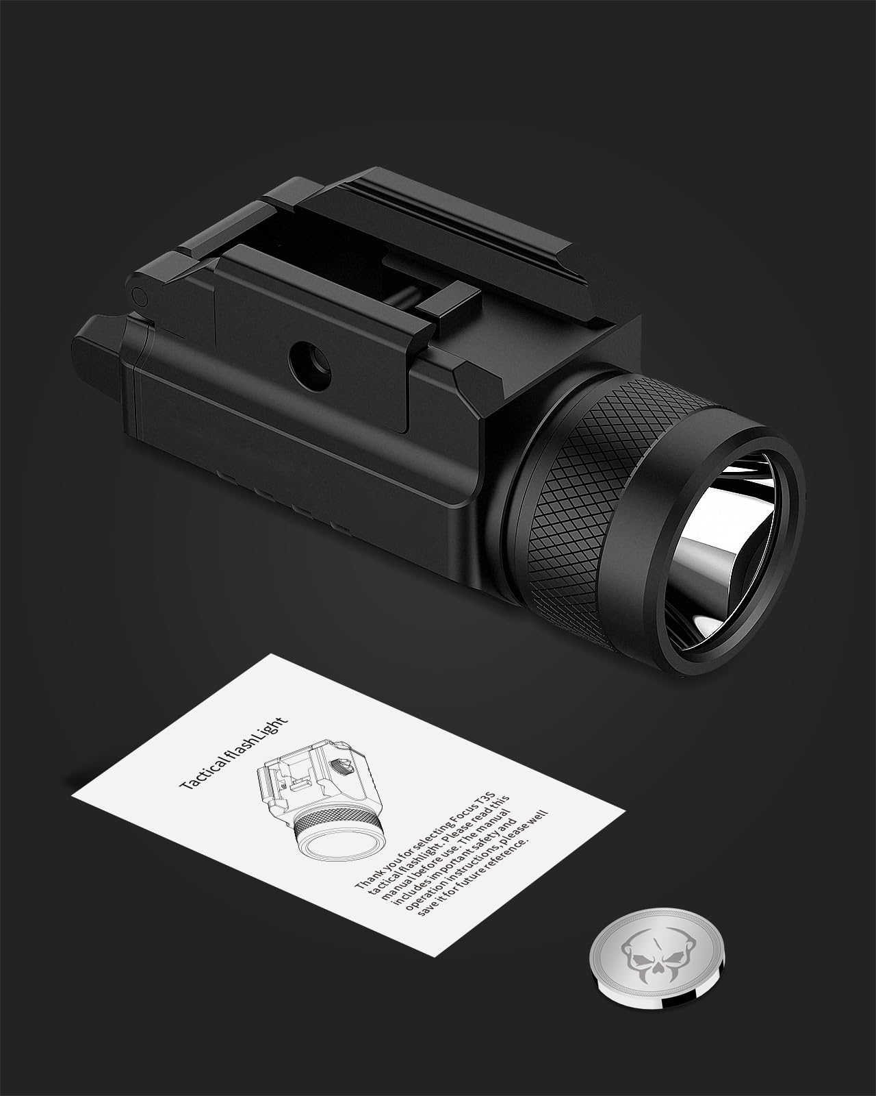 DARKFANG 1250 lumens Picatinny Track Lampe de Poche Tactique, extérieur stroboscopique/Stable/instantané multimode
