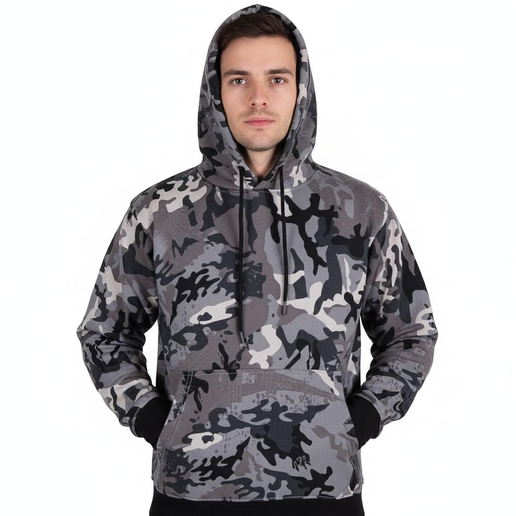 A2Z Mens Fleece Hoodie Pullover - Plain Sweatshirt Camo Charcoal 3XL