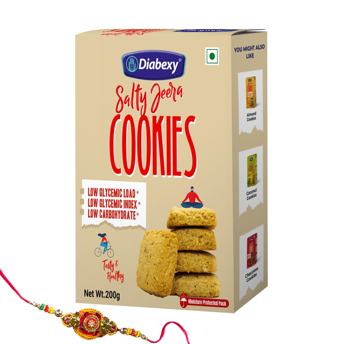 Diabexy Jeera Cookies Salted Sugar Control for Diabetes Gift Pack with Free Rakhi - 200 gm-image-21