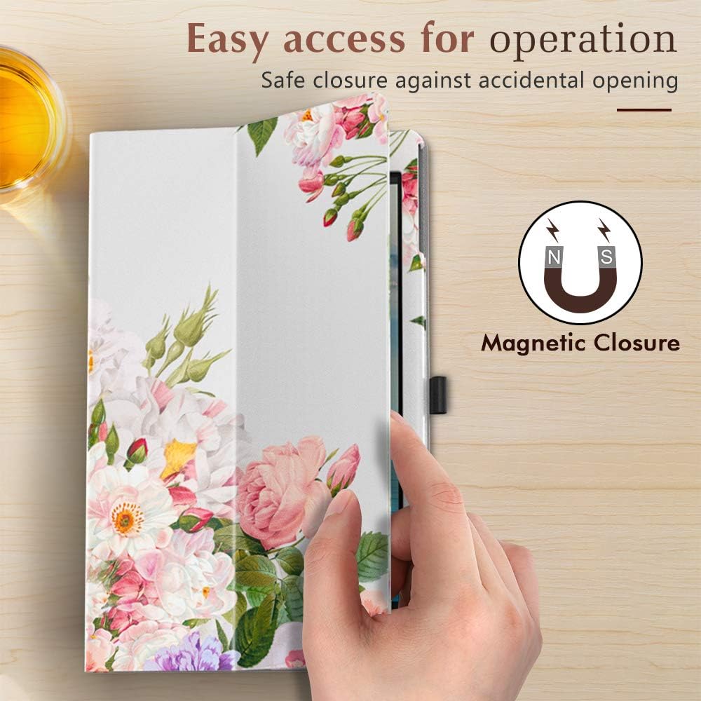 Dadanism All-New Amazon Fire HD 10 Tablet Case (9th Generation - 2019 Release) / (7th Generation - 2017 Release), Folio Cover Slim Stand with Card Slot for 10.1 Inch Cover - White Bouquet