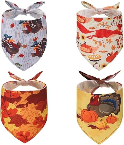 Christmas Dog Bandana 4 Pack Pet Doggy Triangle Scarf Bibs Kerchief Accessories with Christmas Element Patterns for Dogs and Cats