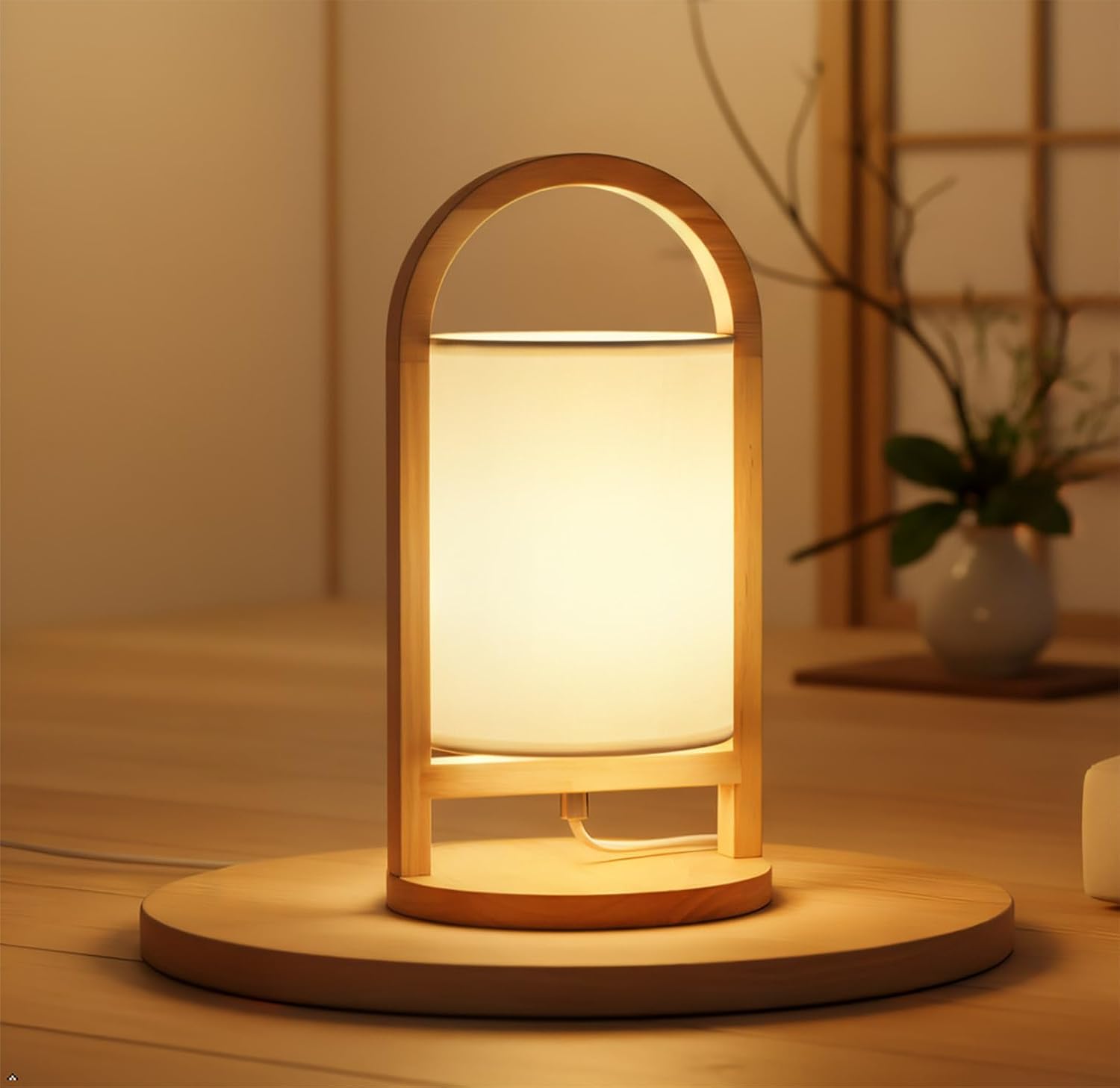AFORTLO Table Desk Lamp,Minimalism Nordic Nightstand Night Light Japanese Handle Lamp Home Decor for Bedroom,Living Room,End Table or Office with Bulb