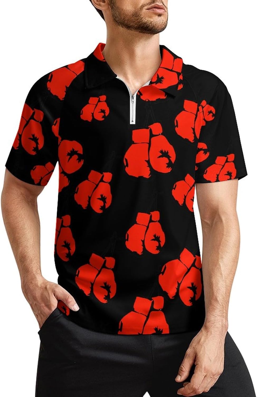 Red Boxing Gloves Printed Polo Shirt Casual Pullover Tops Short Sleeve Tee for Men