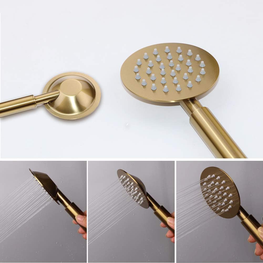 Shower System Gold Shower Faucet Set with 12 Inch High Pressure Shower Head and Handheld Shower Set, Wall Mounted Shower Faucet Mixer Valve and Trim Kit(Brushed Gold)