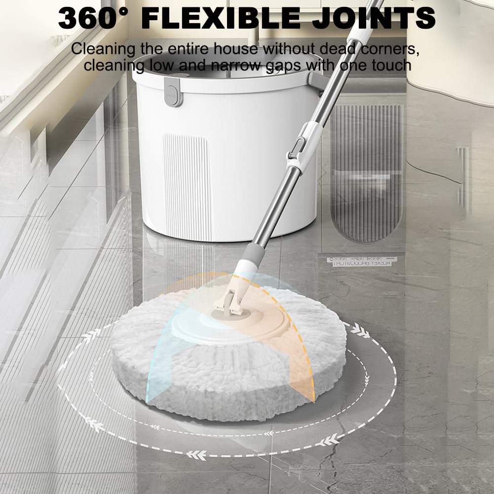 Home Juego De Cubo Para Fregona De Un Solo Cubo, Cubo Para Fregona Con Función De Escurrido, 5 Almohadillas De Microfibra Reutilizables, Fregona Giratoria De 360°