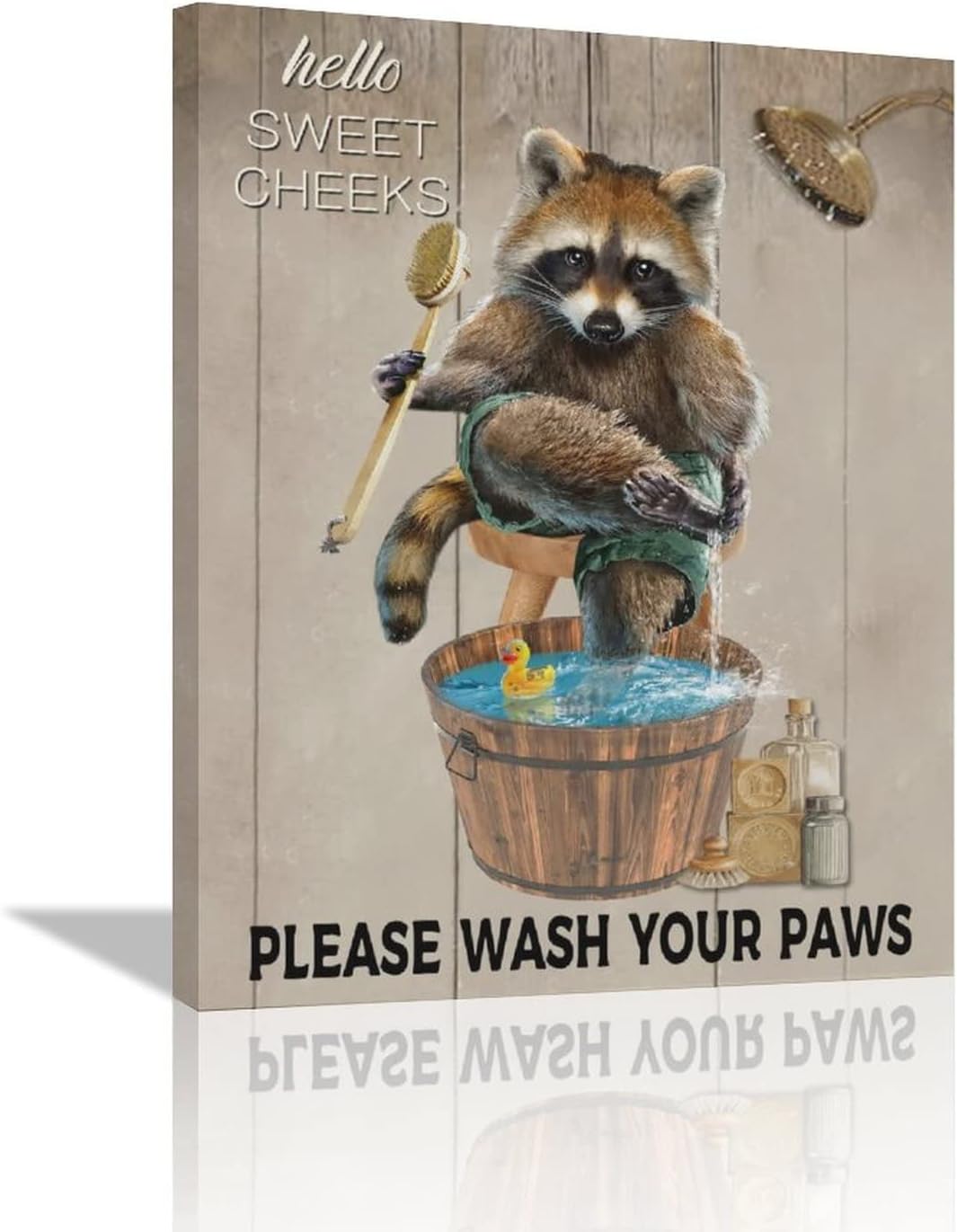 Amazon.com: Funny Raccoon Bathroom Wall Art Raccoon Foot Wash Pictures ...