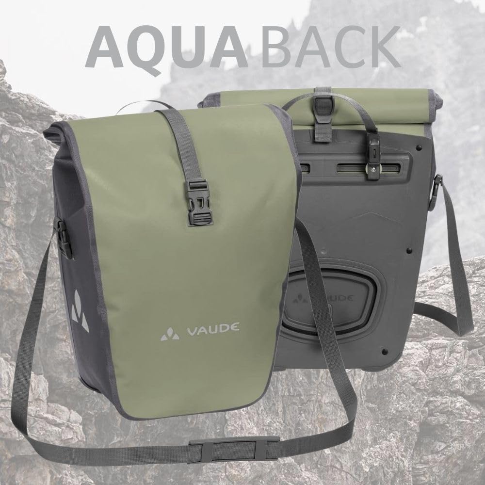 VAUDE Torba rowerowa na bagażnik Aqua Back 2 x 24 l w kolorze beżowym, 2 x torba na tylne koła, wodoszczelna, torba na bagażnik rowerowy z tyłu, łatwe mocowanie – Made in Germany