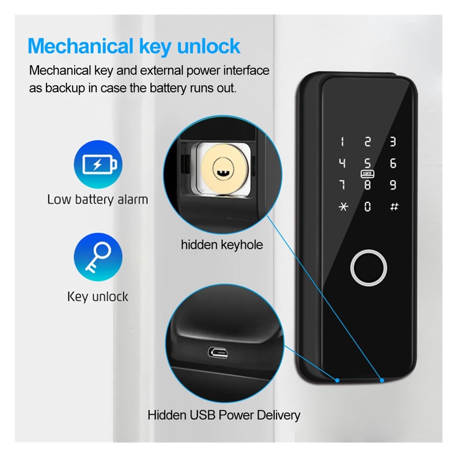 Cerradura inteligente biométrica con huella dactilar y Bluetooth, desbloqueo remoto por aplicación, cerradura electrónica for puerta,Seguridad mejorada